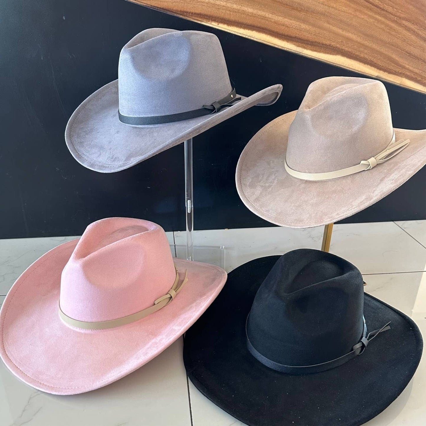 Queens INC - Fashion Vegan suede Cowboy hat W/ Leather Belt: OLIVE / ONE SIZE