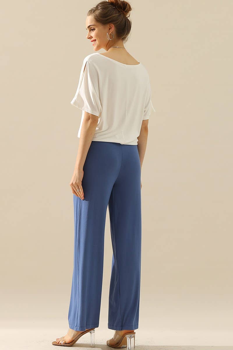 NINEXIS - CWBLP410_HIGH WAIST WIDE LEG PALAZZO LOOSE CASUAL PANTS: BLACK / (XL) 1
