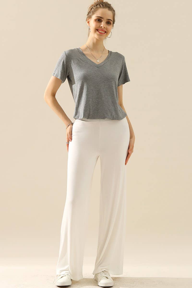 NINEXIS - CWBLP410_HIGH WAIST WIDE LEG PALAZZO LOOSE CASUAL PANTS: BLACK / (XL) 1