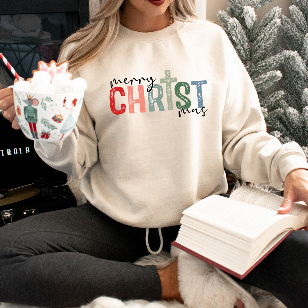 Wholehearted Motherhood and Co. - CHRISTmas Christmas Sweatshirt - Christmas Tee - Graphic Tee: Sand / Large