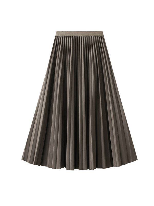 UZ Wholesale Elasticity Pleated Solid Color A-Line Loose Skirt: APRICOT / One_size
