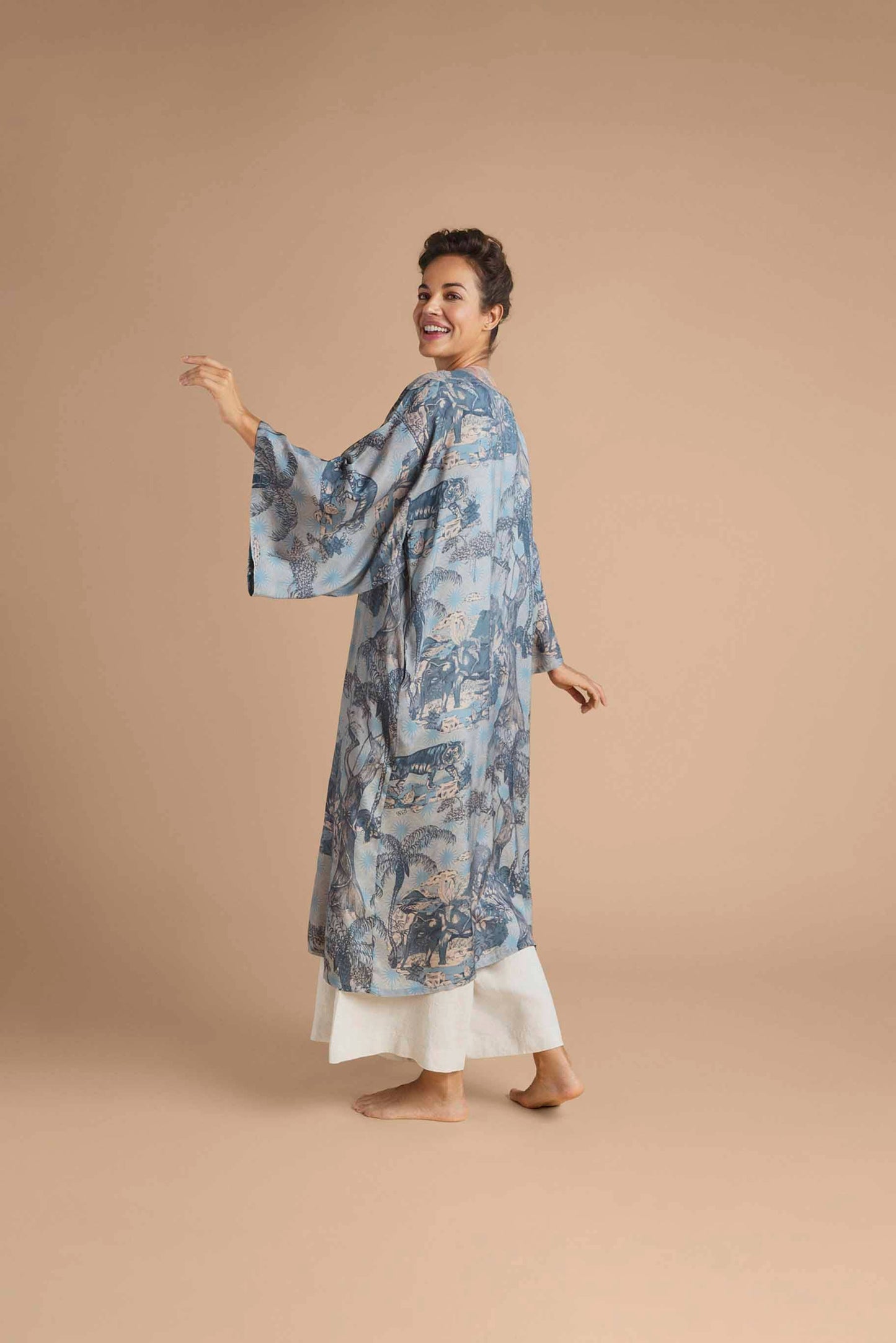 Tropical Toile Kimono Gown - Denim