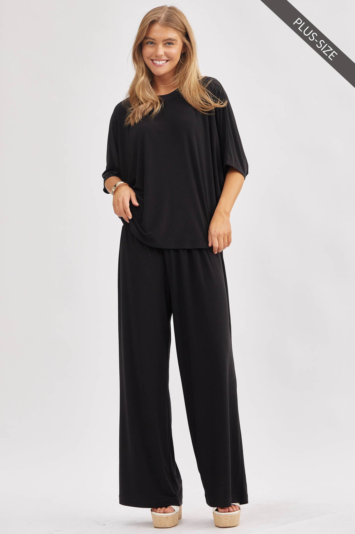 Dear Scarlett - PLUS SIZE Flowy Top + Wide Leg Set TRVSET-COASTAL: Royal Blue / XL