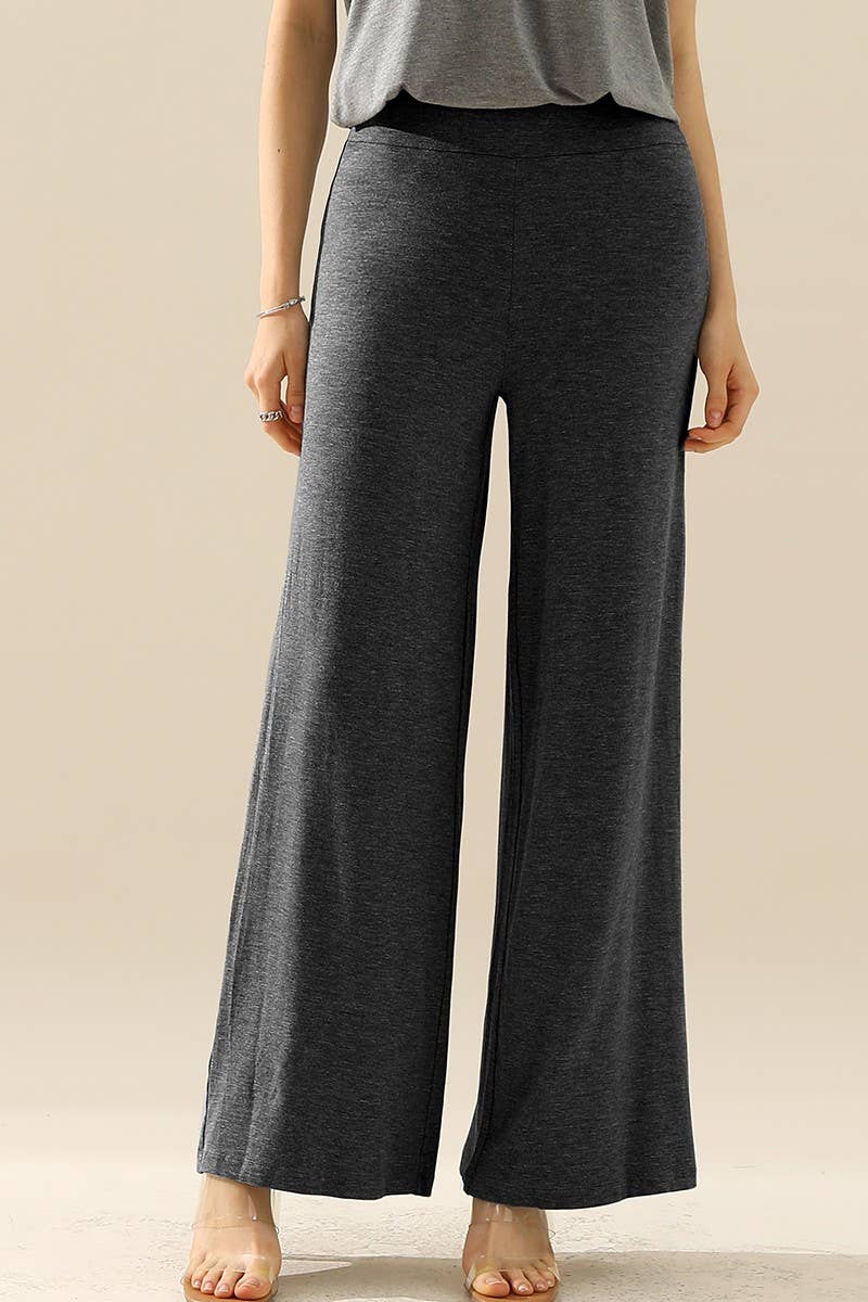 NINEXIS - CWBLP410_HIGH WAIST WIDE LEG PALAZZO LOOSE CASUAL PANTS: BLACK / (XL) 1