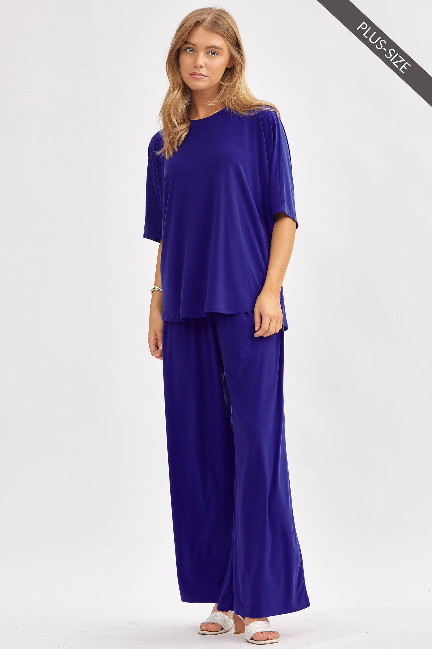 Dear Scarlett - PLUS SIZE Flowy Top + Wide Leg Set TRVSET-COASTAL: Royal Blue / XL