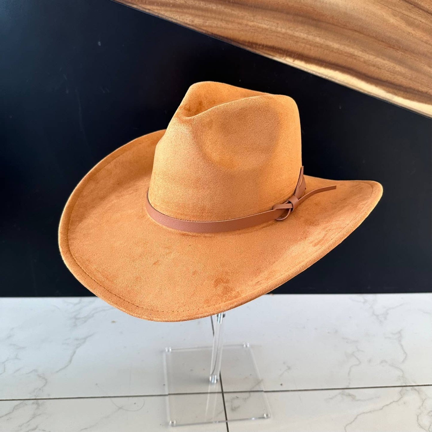 Queens INC - Fashion Vegan suede Cowboy hat W/ Leather Belt: OLIVE / ONE SIZE