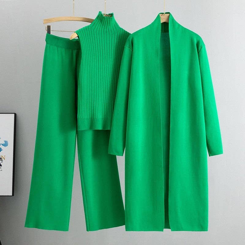 UZ Wholesale Store - Knitted Vest, Cardigan, And Pants Set: ROSE RED / One_size