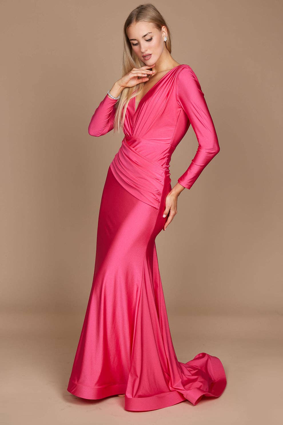 Kos Couture - Long Sleeve Formal Evening Dress : Royal / 12