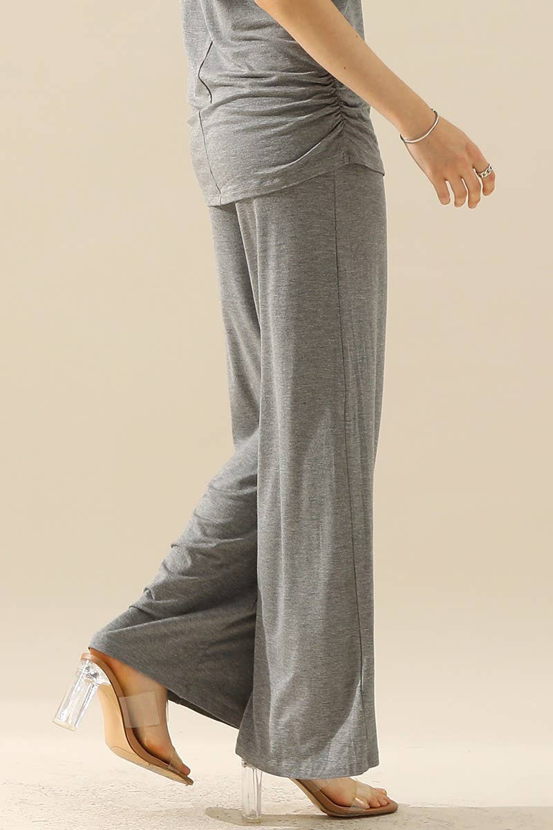 NINEXIS - CWBLP410_HIGH WAIST WIDE LEG PALAZZO LOOSE CASUAL PANTS: BLACK / (XL) 1