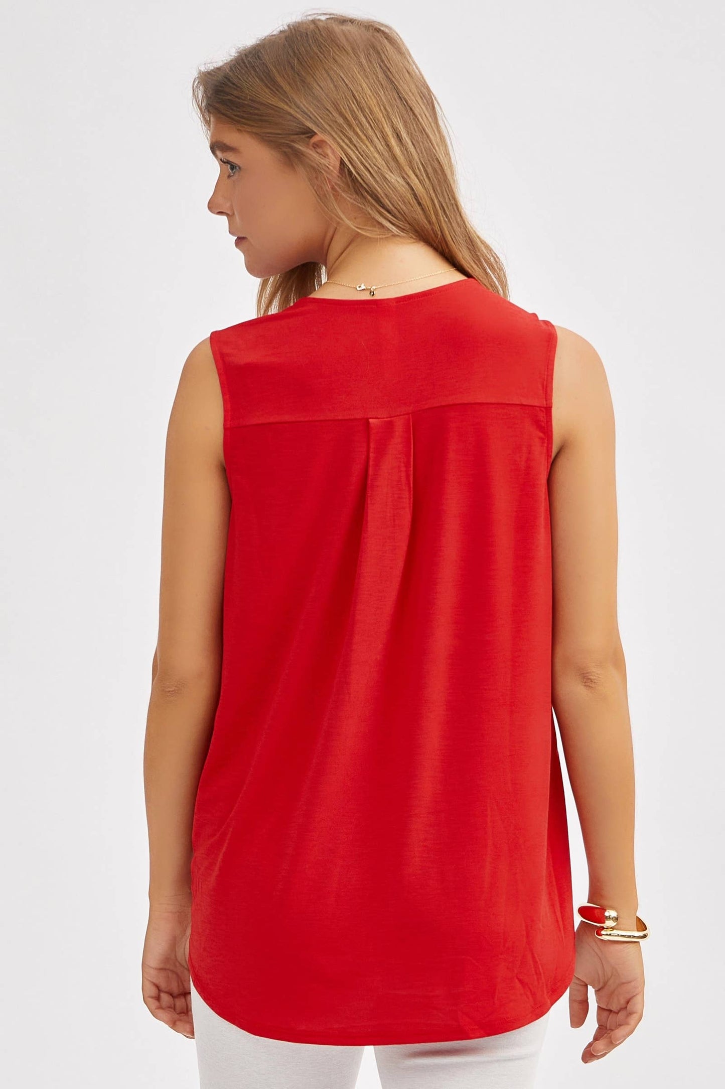 Dear Scarlett - Surplice V Neck Solid Sleeveless Tank Top: BLACK / M