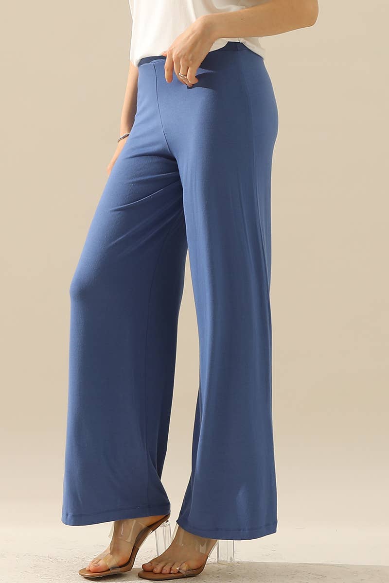 NINEXIS - CWBLP410-P_PLUS SIZE HIGH WAIST WIDE LEG PALAZZO LOOSE PANTS: BLACK / (1X) 1