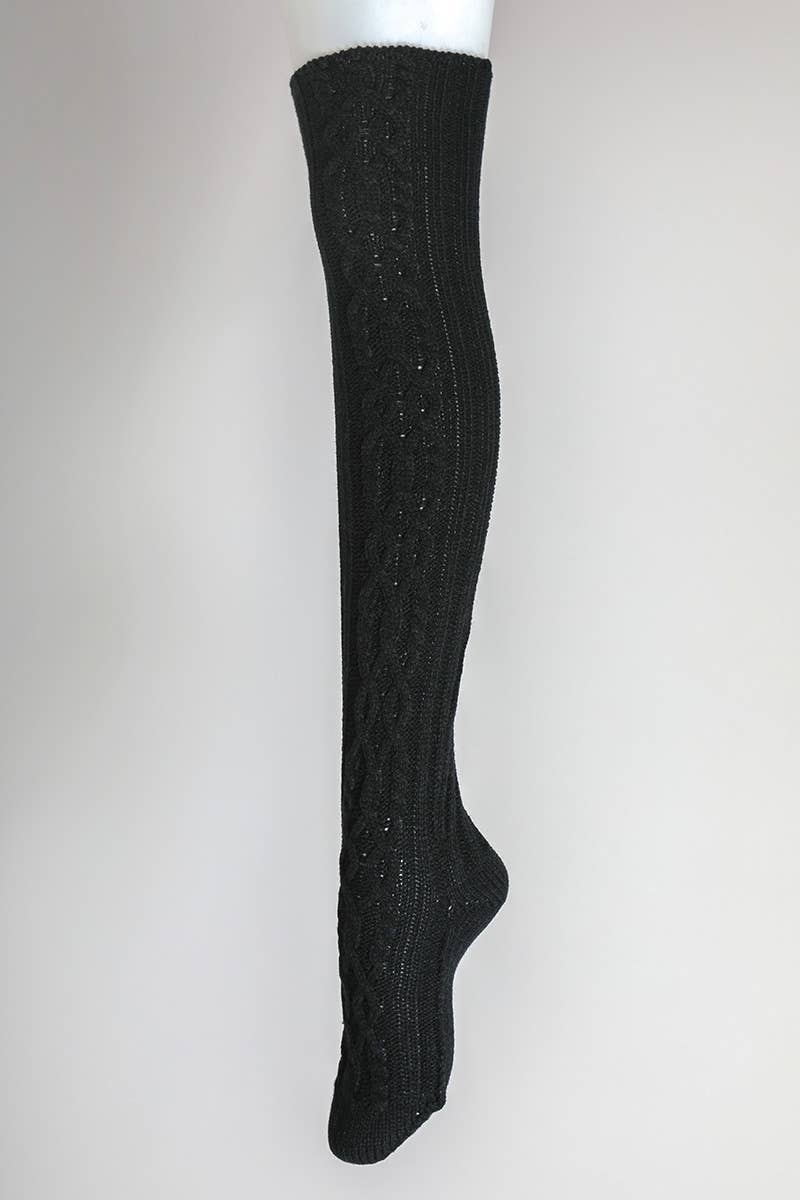 Leto Accessories - Cable Knit Socks: Burgundy