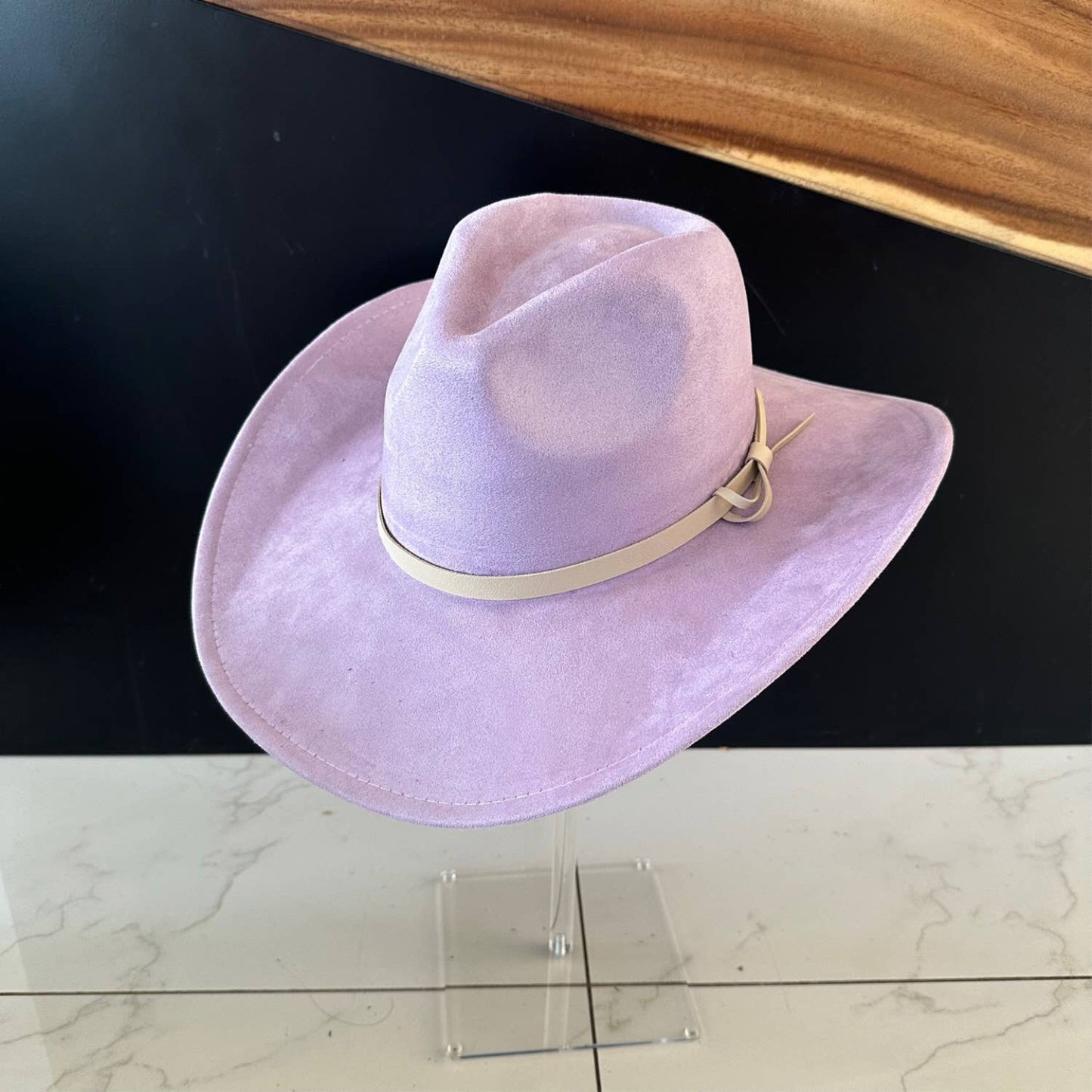 Queens INC - Fashion Vegan suede Cowboy hat W/ Leather Belt: OLIVE / ONE SIZE