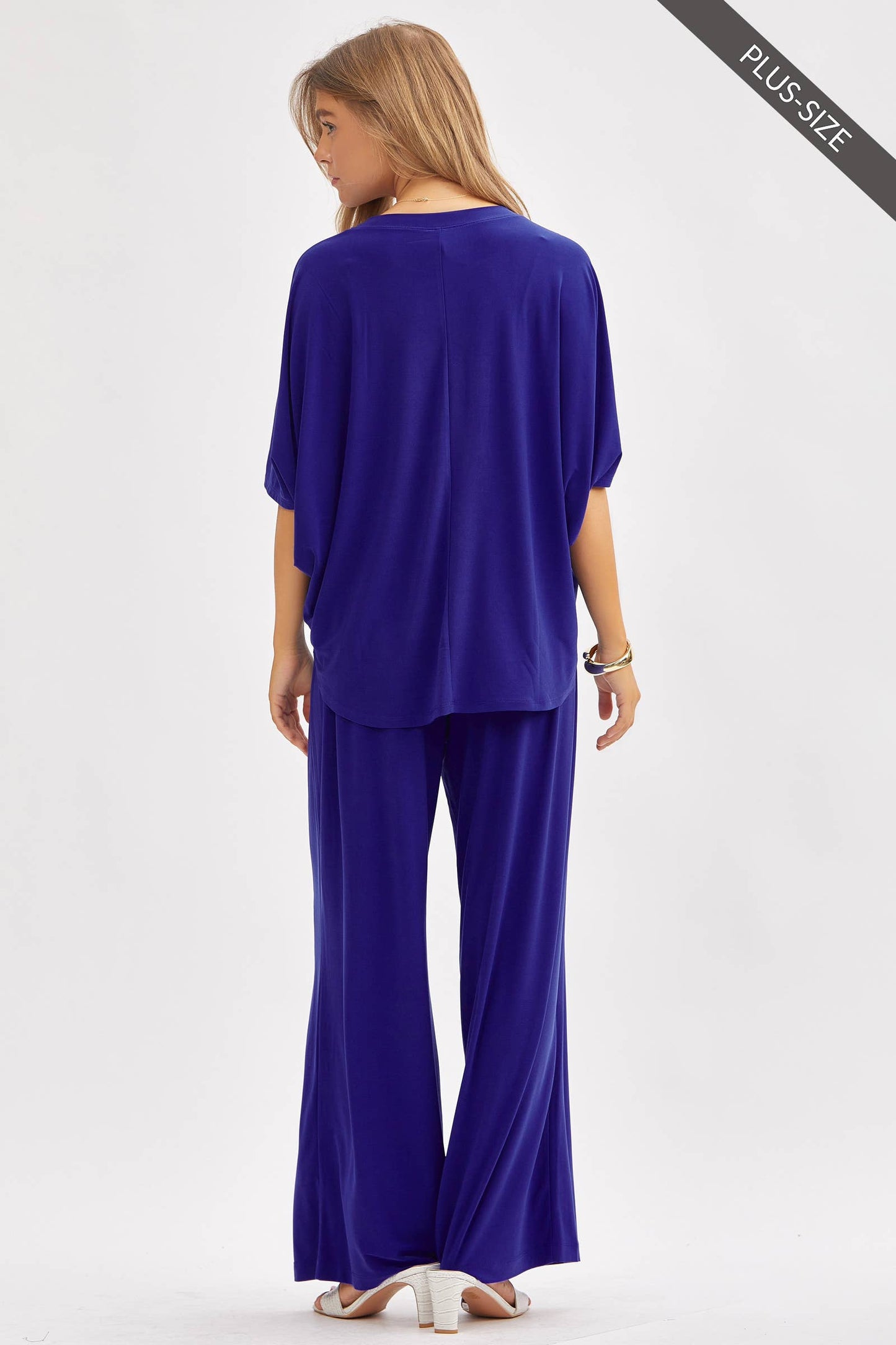 Dear Scarlett - PLUS SIZE Flowy Top + Wide Leg Set TRVSET-COASTAL: Royal Blue / XL