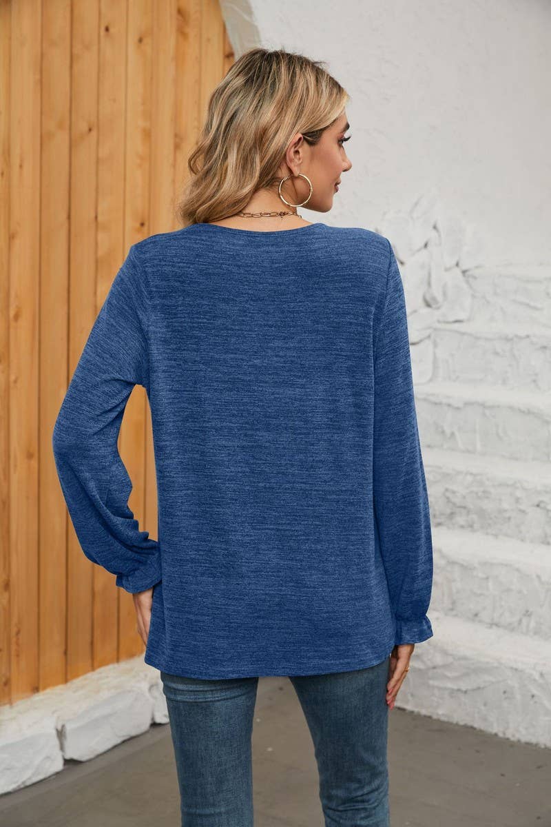 NINEXIS - CWTBLL1048_SOLID COLOR LONG SLEEVE ROUND NECK CASUAL TOP: Green / (S) 1