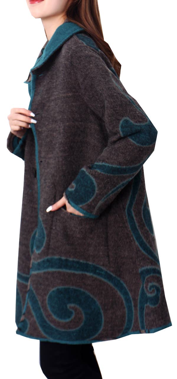 Winding River - Teal / Gray Reversible Coat – Swirl Collection: L