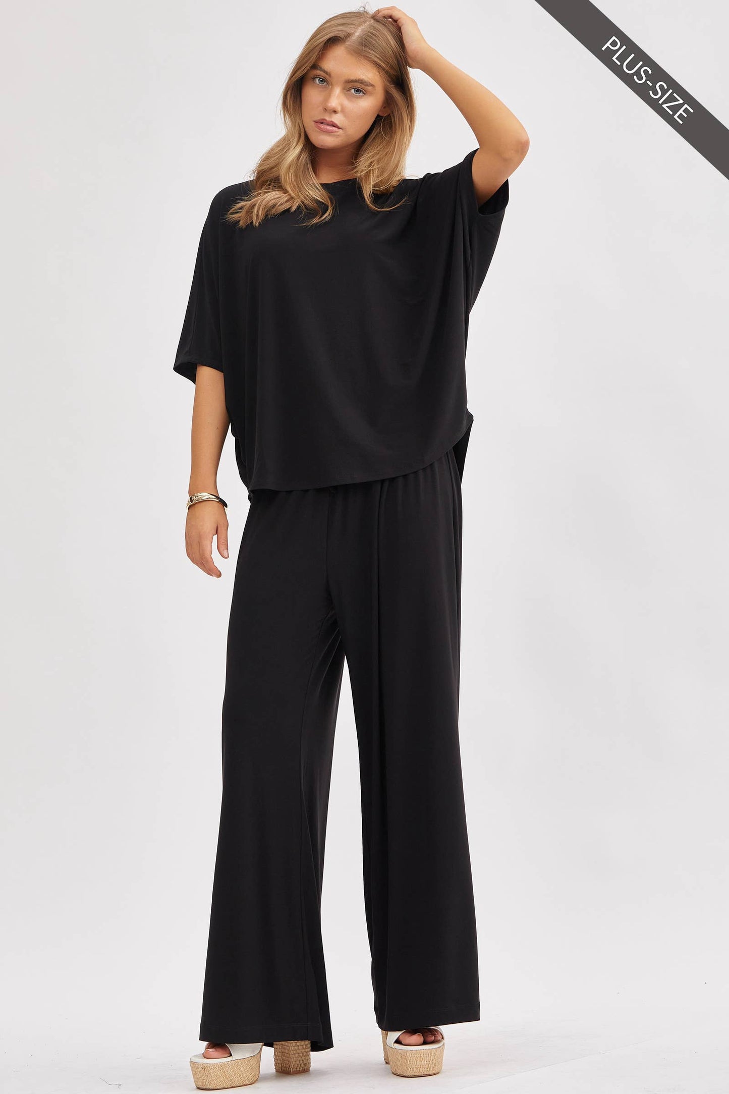 Dear Scarlett - PLUS SIZE Flowy Top + Wide Leg Set TRVSET-COASTAL: Royal Blue / 3X