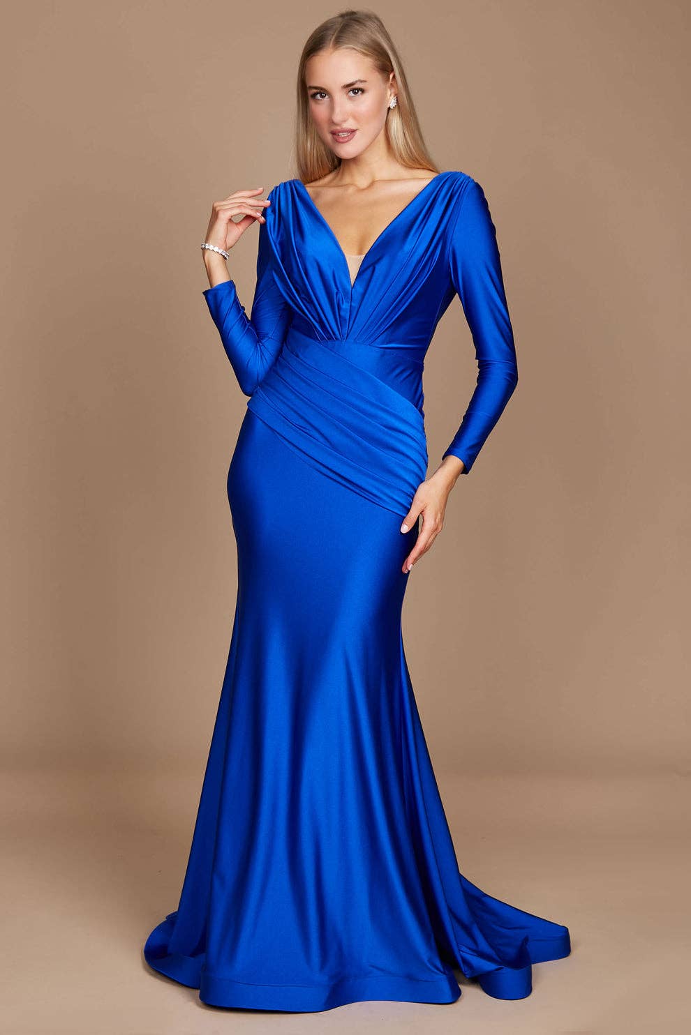 Kos Couture - Long Sleeve Formal Evening Dress : Royal / 12
