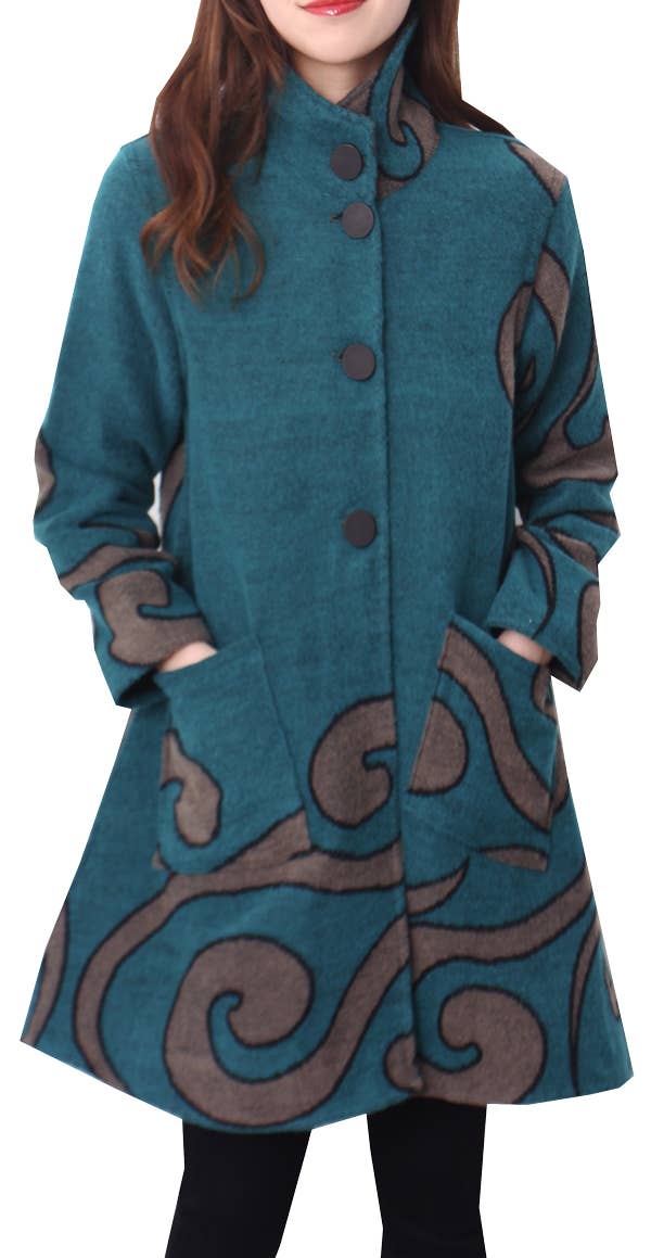 Winding River - Teal / Gray Reversible Coat – Swirl Collection: L