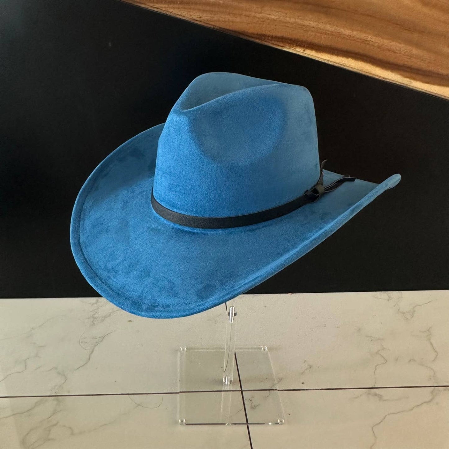 Queens INC - Fashion Vegan suede Cowboy hat W/ Leather Belt: OLIVE / ONE SIZE