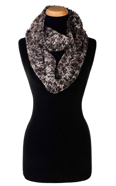 Infinity Scarf: Faux Fur 100% Polyester / Infinity Scarf / Desert Sand in Charcoal