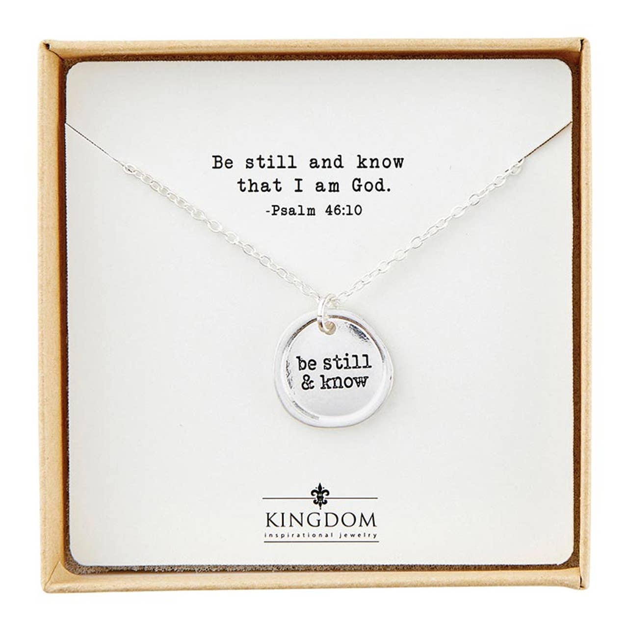 Faithworks by Creative Brands - Stamp Pendant Necklace - Be Still - Silver: Wipe Clean with Damp Cloth / Silver Plated / Chain: 20" L Adjustable, Pendant: .75" Dia