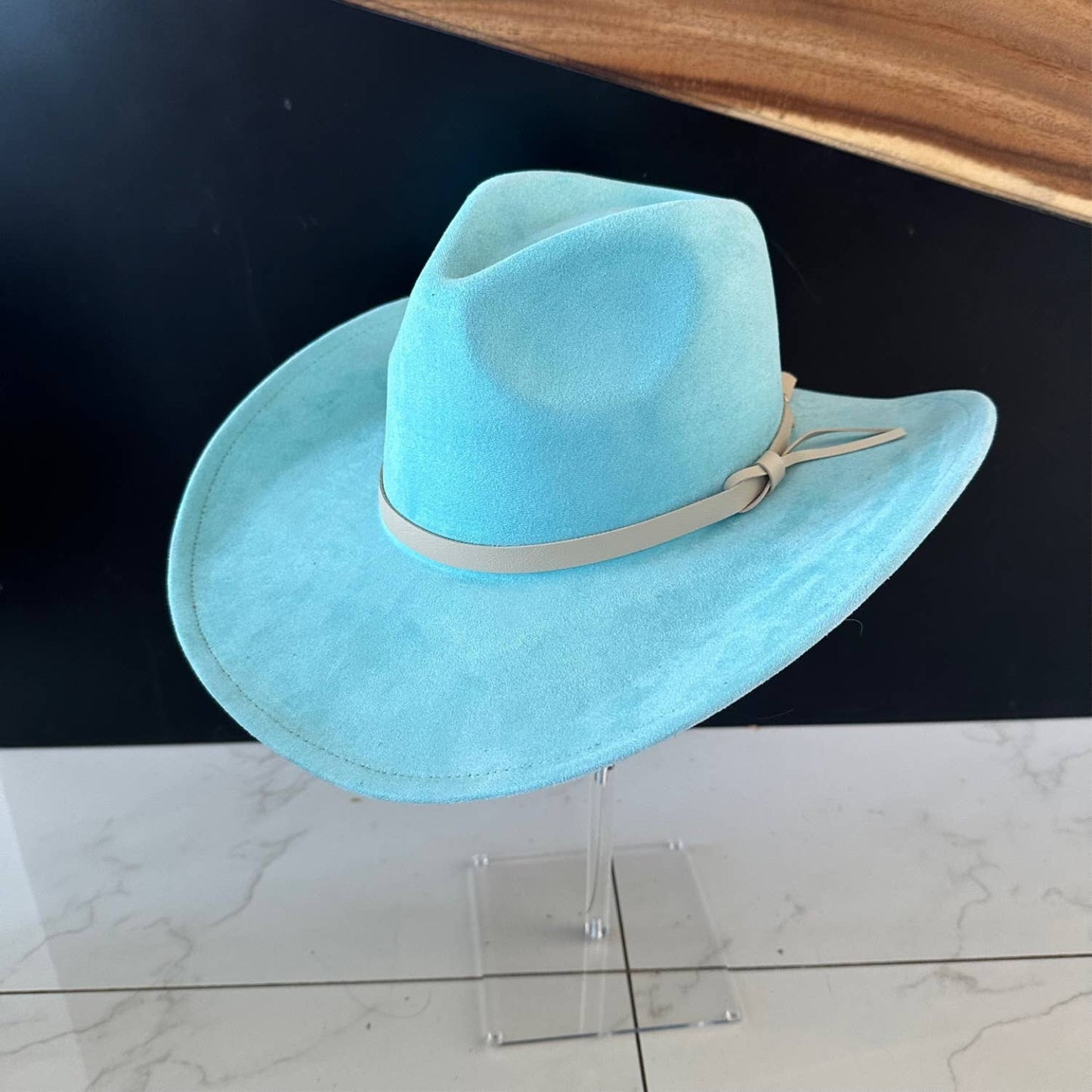 Queens INC - Fashion Vegan suede Cowboy hat W/ Leather Belt: OLIVE / ONE SIZE