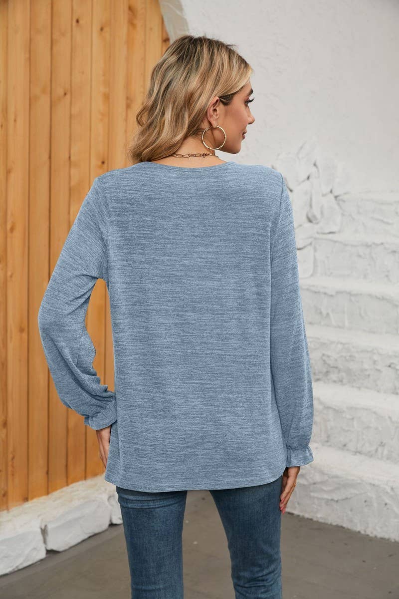 NINEXIS - CWTBLL1048_SOLID COLOR LONG SLEEVE ROUND NECK CASUAL TOP: Green / (S) 1