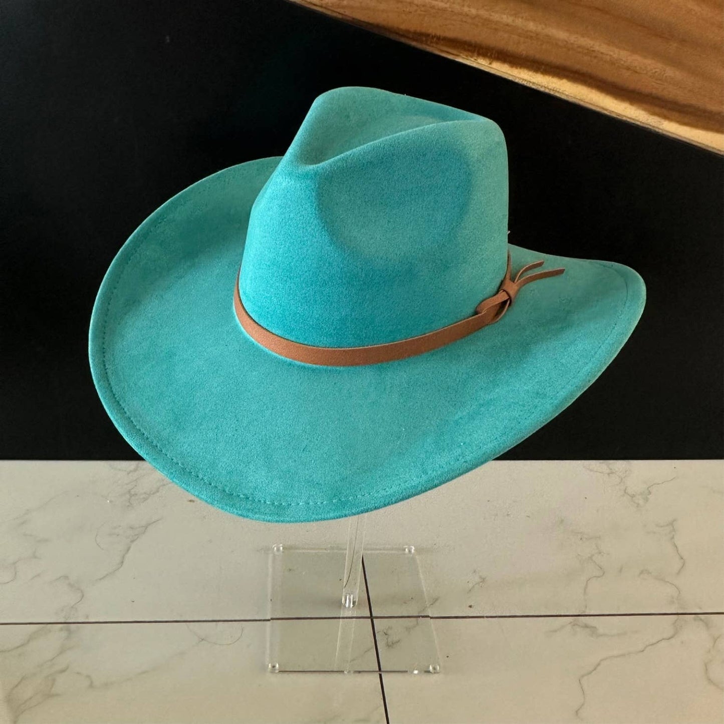 Queens INC - Fashion Vegan suede Cowboy hat W/ Leather Belt: OLIVE / ONE SIZE