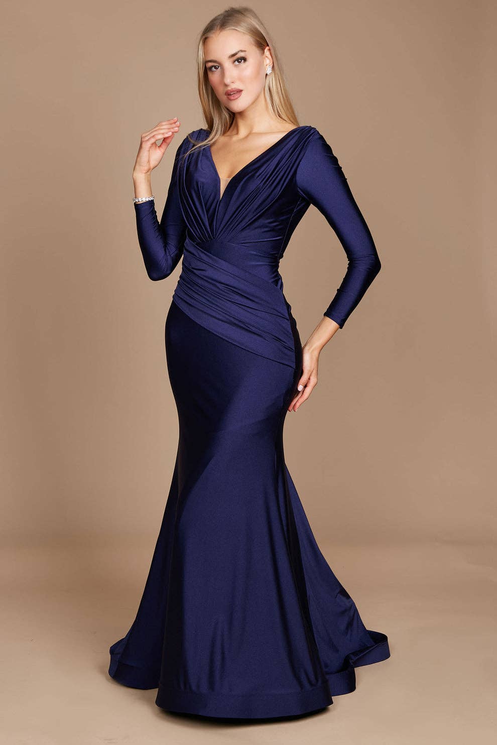 Kos Couture - Long Sleeve Formal Evening Dress : Royal / 12