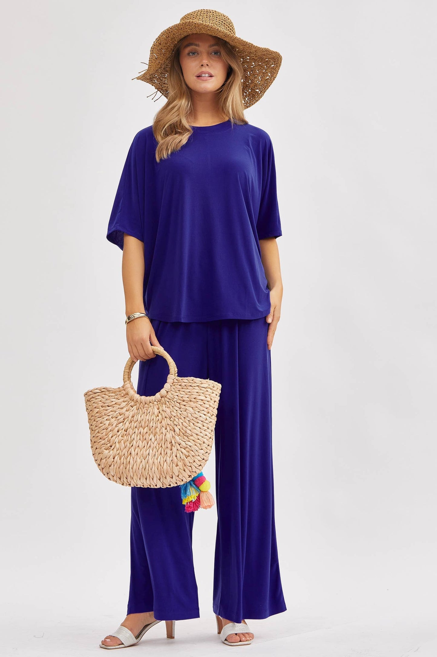 Dear Scarlett - Flowy Top + Wide Leg Set TRVSET-COASTAL: Royal Blue / L