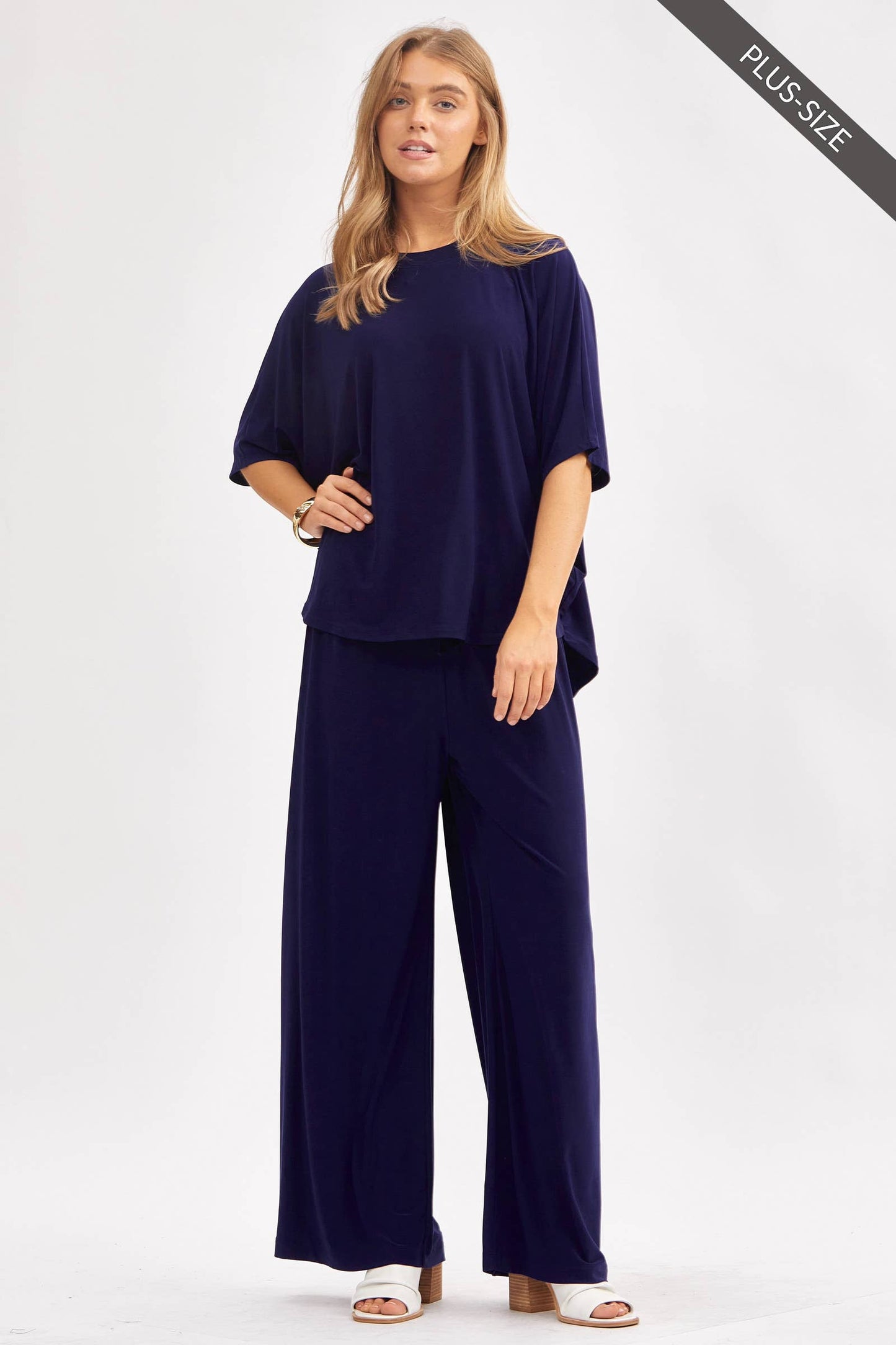 Dear Scarlett - PLUS SIZE Flowy Top + Wide Leg Set TRVSET-COASTAL: Royal Blue / XL