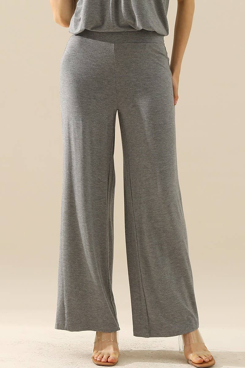 NINEXIS - CWBLP410_HIGH WAIST WIDE LEG PALAZZO LOOSE CASUAL PANTS: BLACK / (XL) 1