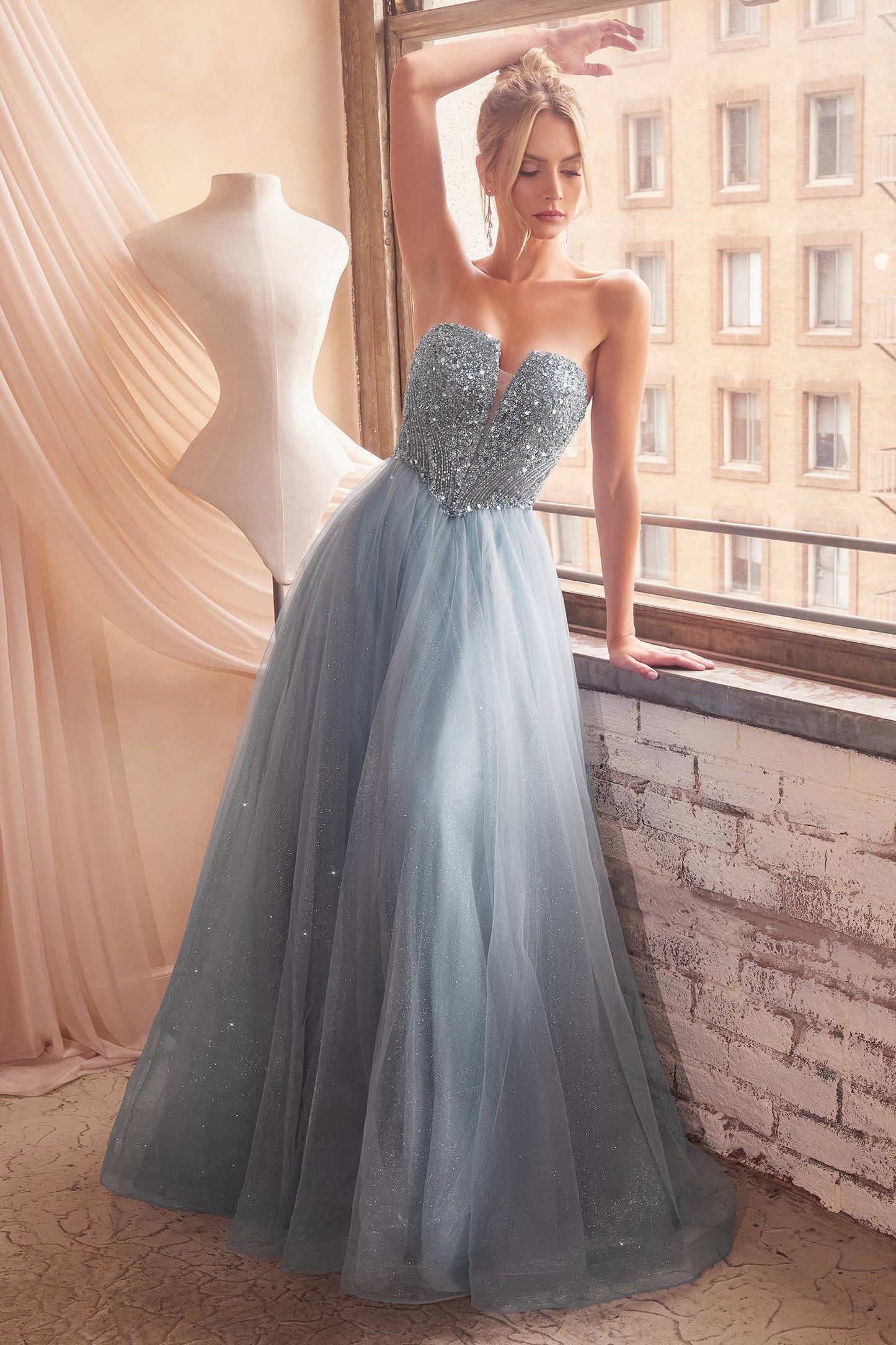 Ladivine by Cinderella Divine - STRAPLESS SEQUIN & TULLE A-LINE DRESS
: Deep Blue / 6