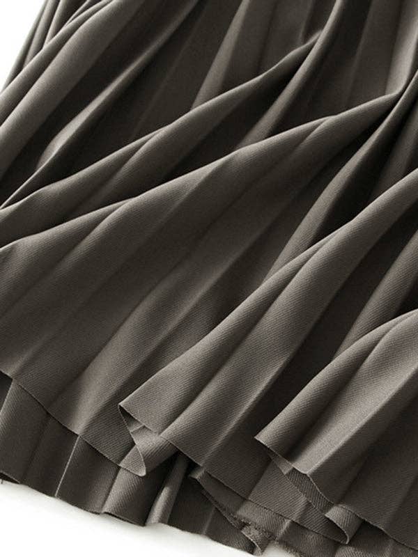 UZ Wholesale Elasticity Pleated Solid Color A-Line Loose Skirt: APRICOT / One_size