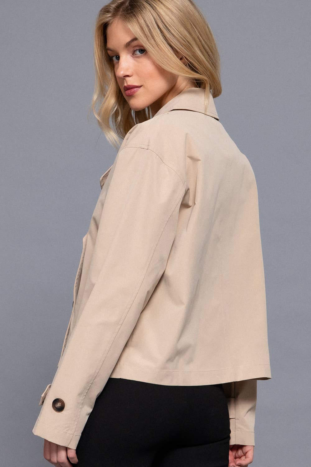 42POPS - ,,....SI-26853 Double Breasted Short Trench Jacket: KHA-beige-172710 / L