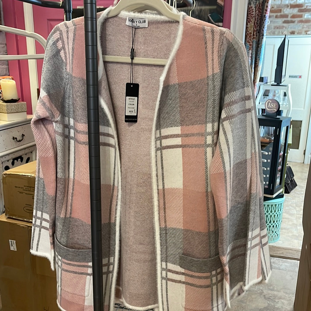 Coco Y Club Open Front Cardigan Plaid