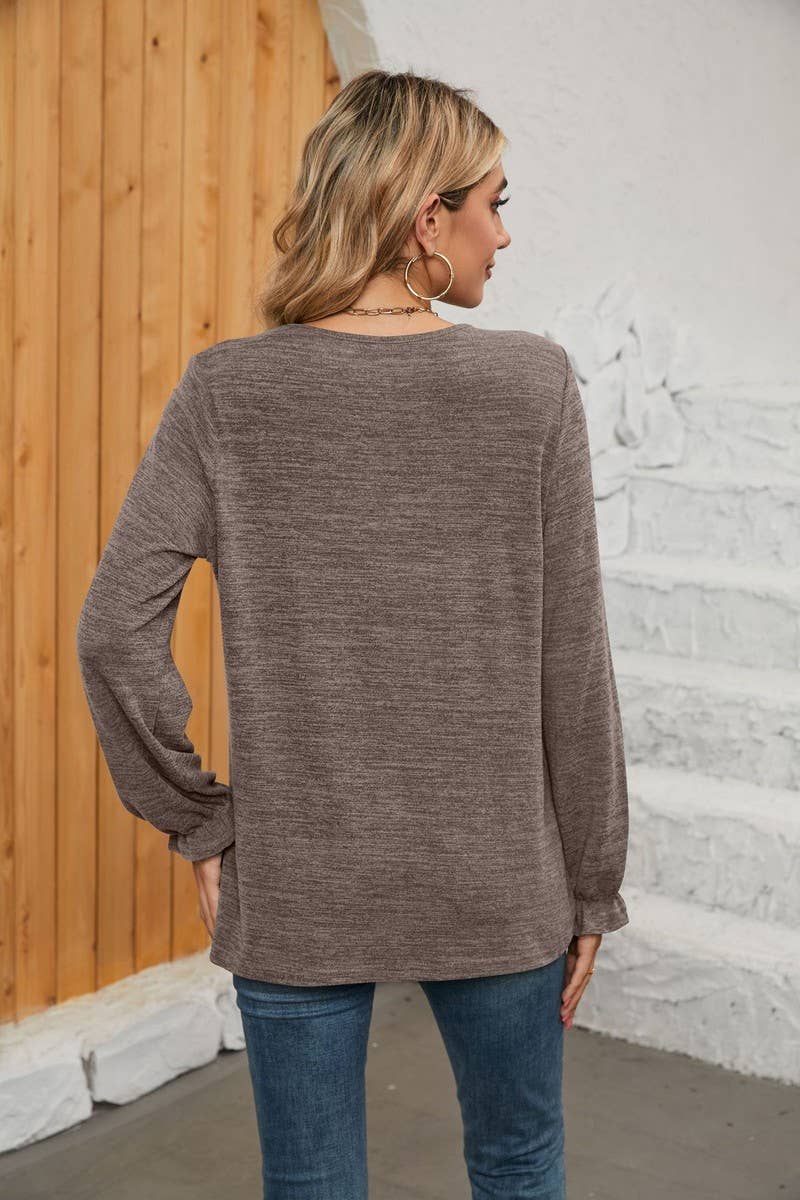 NINEXIS - CWTBLL1048_SOLID COLOR LONG SLEEVE ROUND NECK CASUAL TOP: Green / (S) 1