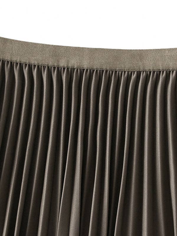 UZ Wholesale Elasticity Pleated Solid Color A-Line Loose Skirt: APRICOT / One_size