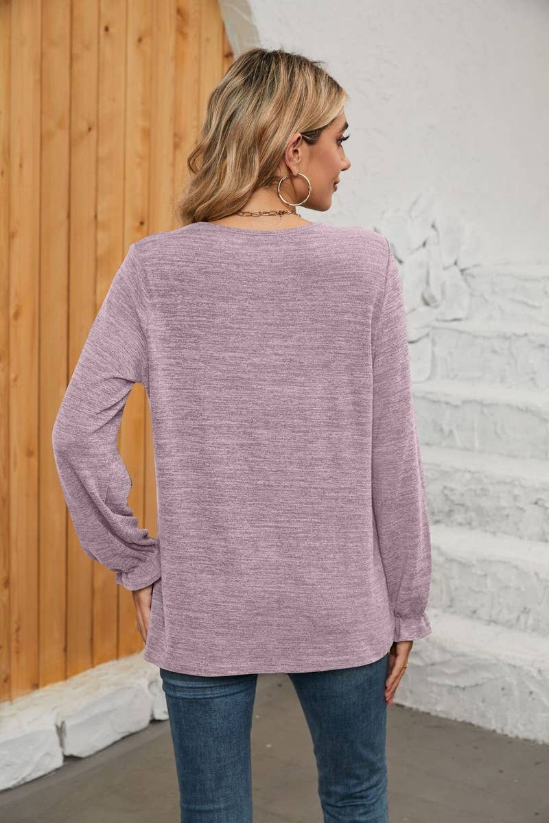 NINEXIS - CWTBLL1048_SOLID COLOR LONG SLEEVE ROUND NECK CASUAL TOP: Green / (L) 1