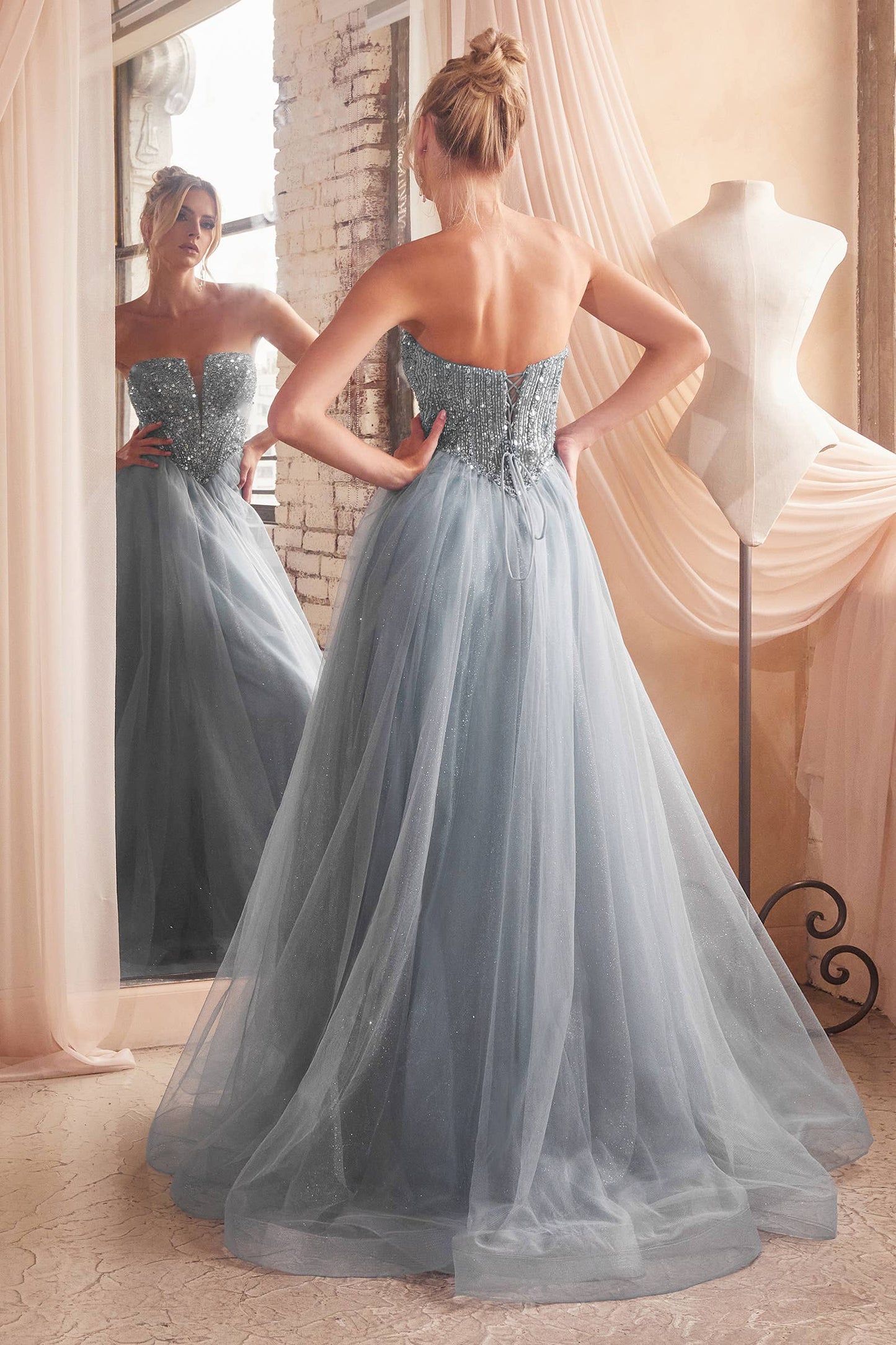Ladivine by Cinderella Divine - STRAPLESS SEQUIN & TULLE A-LINE DRESS
: Deep Blue / 6