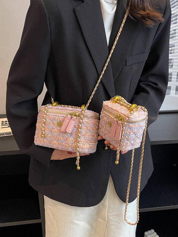 UZ Wholesale Store - Chains Geometric Zipper Crossbody Bags Bags Accessories Bags: PINK / LARGE SIZE