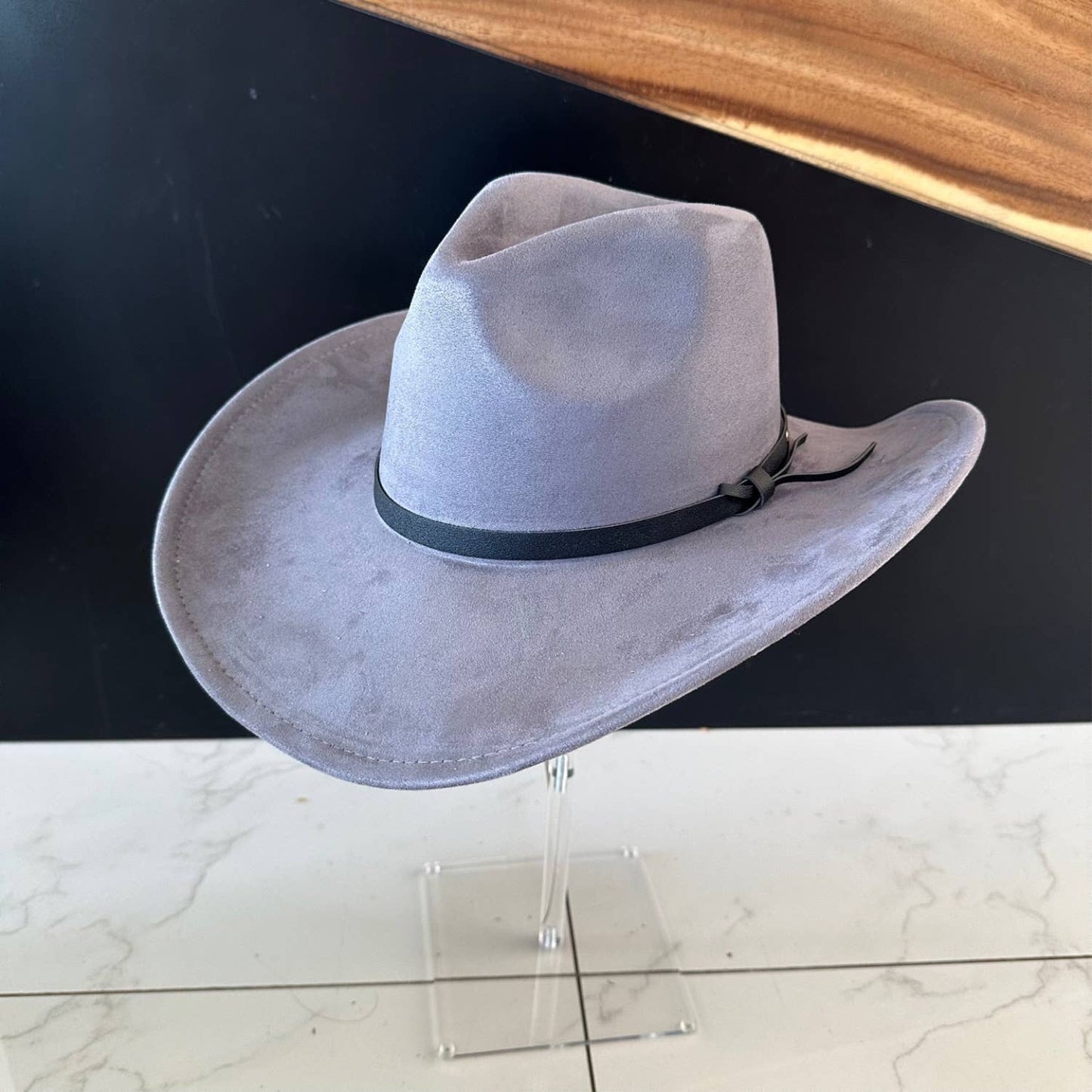 Queens INC - Fashion Vegan suede Cowboy hat W/ Leather Belt: OLIVE / ONE SIZE