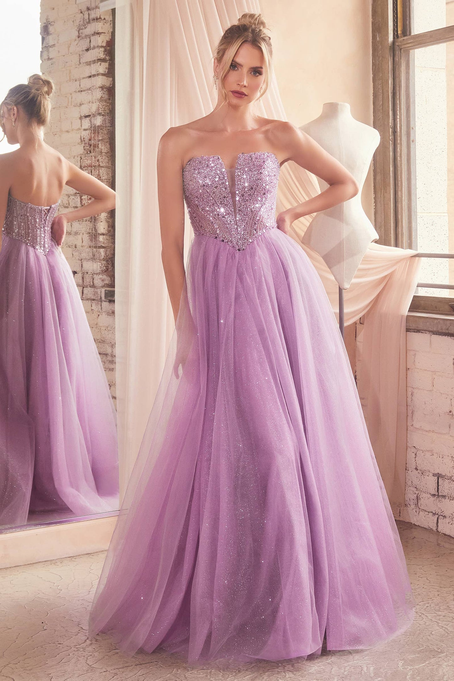 Ladivine by Cinderella Divine - STRAPLESS SEQUIN & TULLE A-LINE DRESS
: Deep Blue / 6