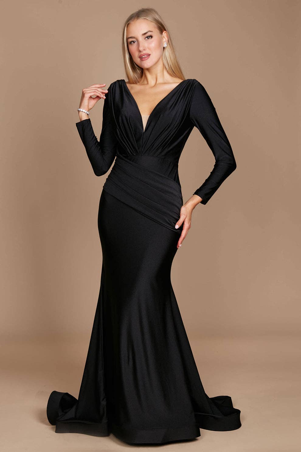 Kos Couture - Long Sleeve Formal Evening Dress : Royal / 12