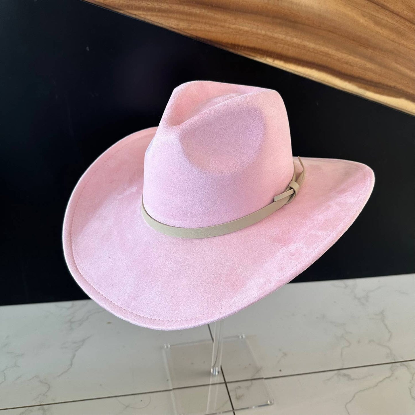 Queens INC - Fashion Vegan suede Cowboy hat W/ Leather Belt: OLIVE / ONE SIZE