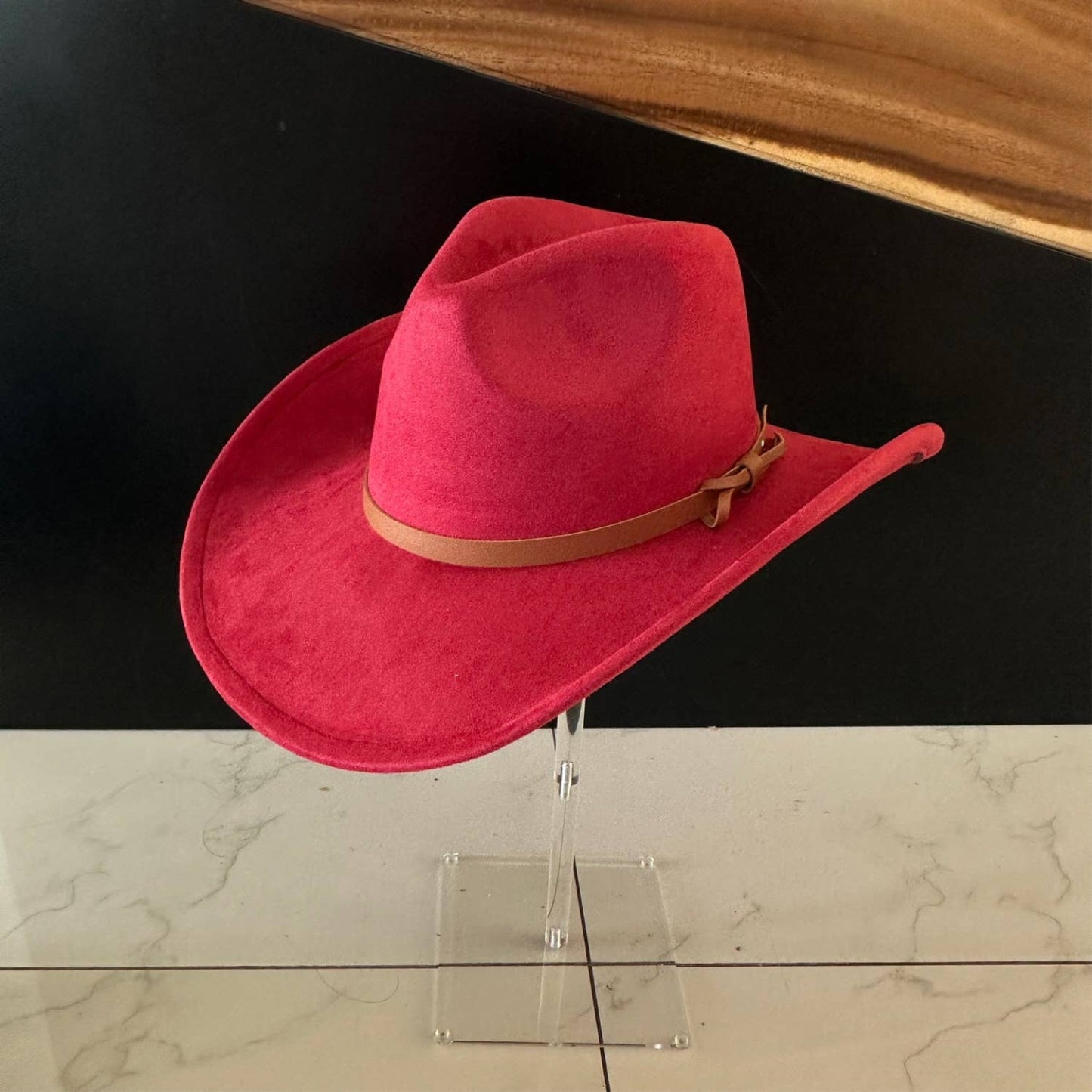 Queens INC - Fashion Vegan suede Cowboy hat W/ Leather Belt: OLIVE / ONE SIZE