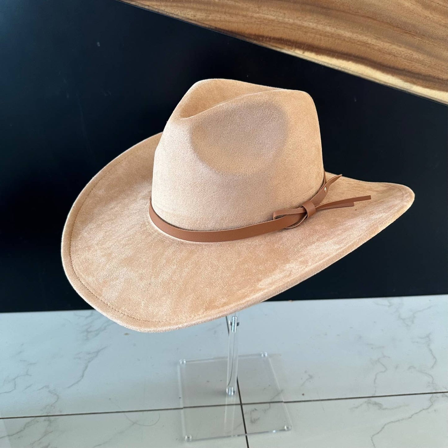 Queens INC - Fashion Vegan suede Cowboy hat W/ Leather Belt: OLIVE / ONE SIZE
