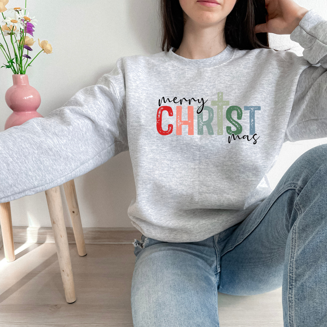 Wholehearted Motherhood and Co. - CHRISTmas Christmas Sweatshirt - Christmas Tee - Graphic Tee: Sand / Large