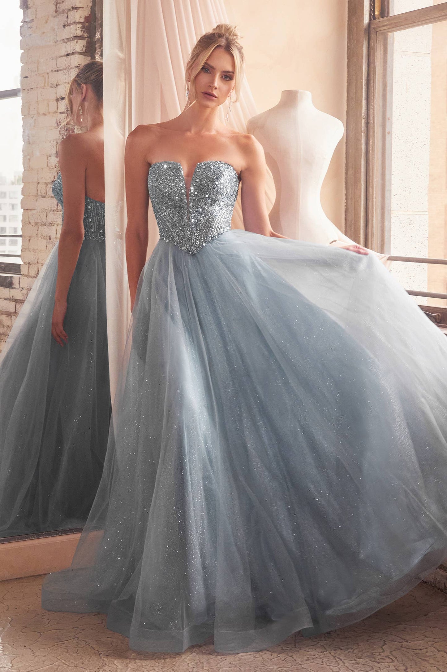 Ladivine by Cinderella Divine - STRAPLESS SEQUIN & TULLE A-LINE DRESS
: Deep Blue / 6
